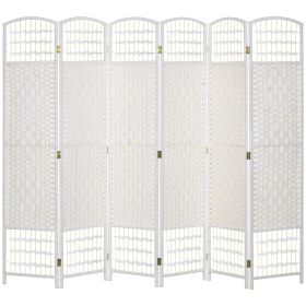 Room Divider 6 Panel Folding Privacy Screen White Wave Fiber for Home Office Portable