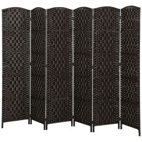Room Divider, 6 Panel Folding Privacy Screen, 6FT Tall Portable Weave Partition Wall Divider for Bedroom, Coffee