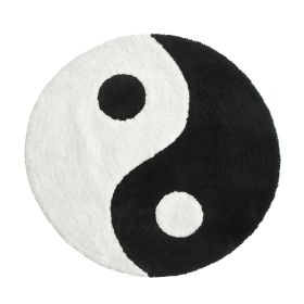 30" x 30" Yin Yang Shaped Rug For Adults, Black & White